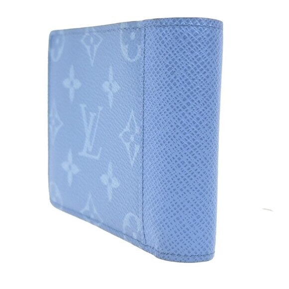 LOUIS VUITTON Multiple Taigarama Monogram Leather Bifold Wallet Skyblue - Picture 4 of 11